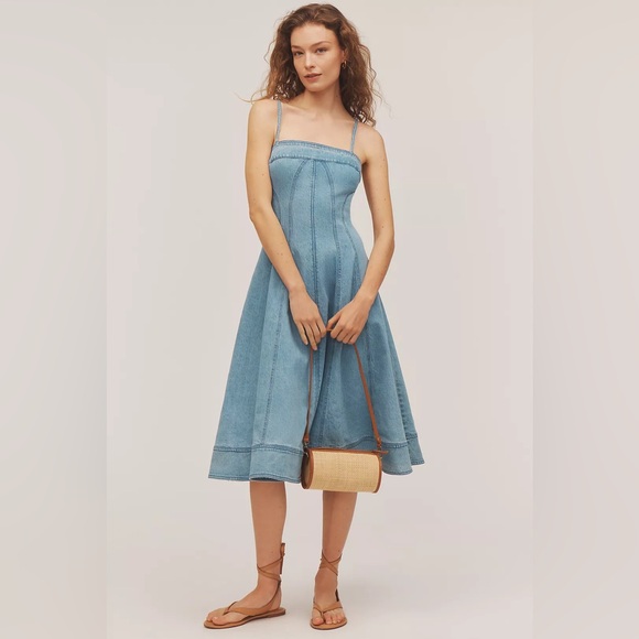 Anthropologie Dresses & Skirts - NWT Anthropologie Pilcro Square-Neck Seamed Chambray Midi Dress XS